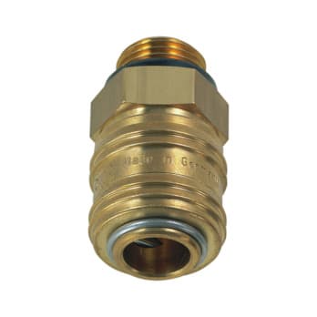 One-handed quick-action coupling with external thread