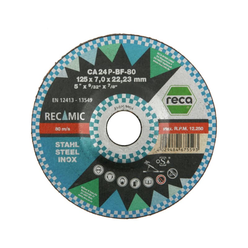 RECAMIC rough grind. disc f. stl + stnlss stl, ceramic abrasive gr., 125x7x22.23