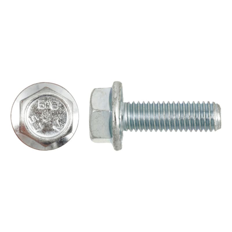 Hexagonal bolt with locking teeth, like DIN 6921 8.8, Zn-plated, AF 8 M5 x 10