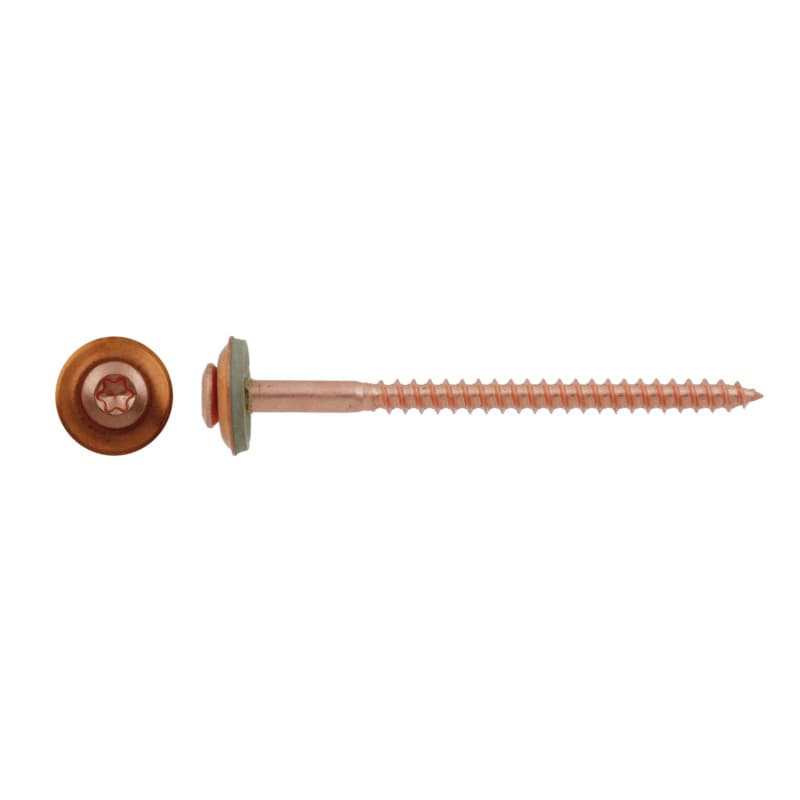 Self-tapping screw, A2, copper-plated w. sealing washer, 15 mm, TX 25 4.5 x 100