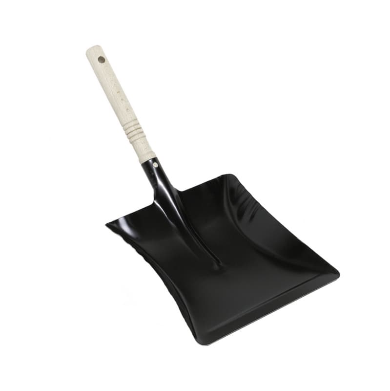 Metal dustpan with wooden handle