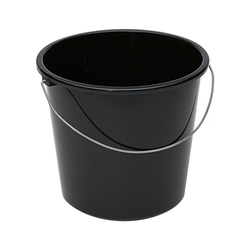 Builder's bucket, professional, plastic, black 12L
