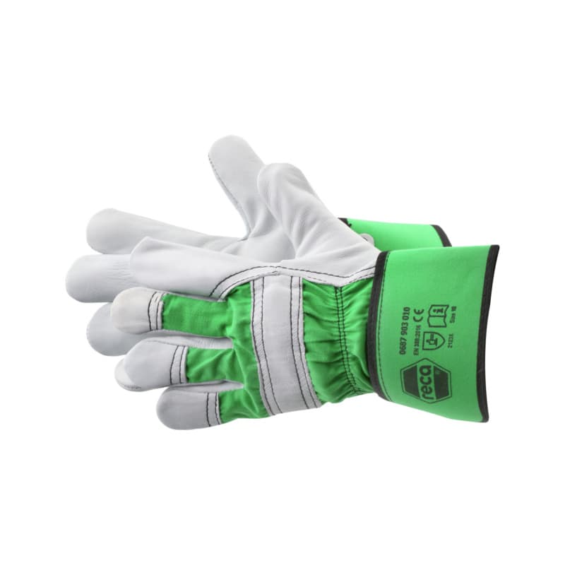 Protective glove made of full-grain cowhide leather, EN 388, with cuff, size 9