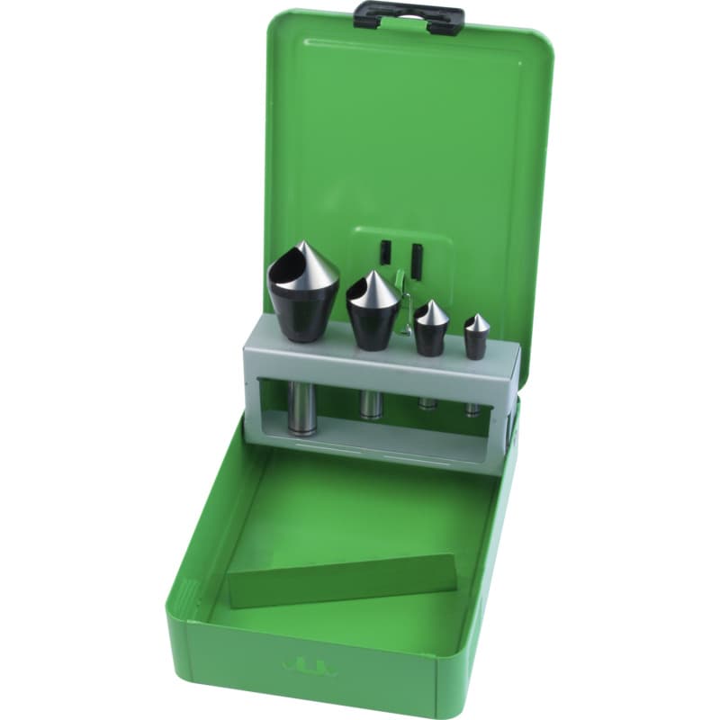 Countersink deburring tool with cross hole, 90°, HSS-Co, 4-piece set