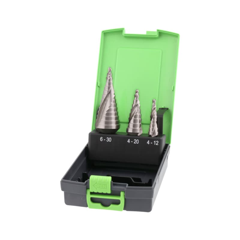 Stepped drill bit set HSS, 3 pieces