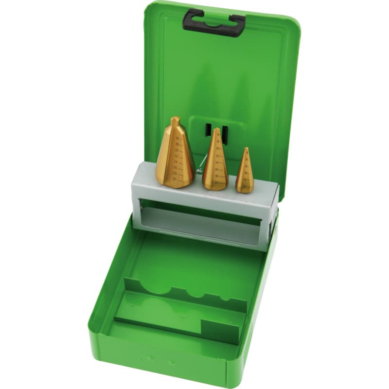 Sheet metal conical drill bit set, HSS TiN, 3 pieces