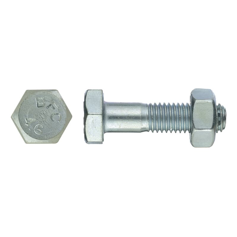 Hexagonal bolt with nut, DIN 601, galvanised, AF 17 M10 x 100