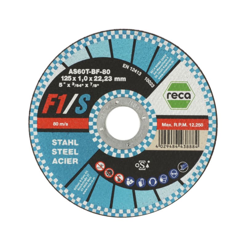 F1/s cutting disc for steel, straight, 115 x 1.0 x 22.23 mm