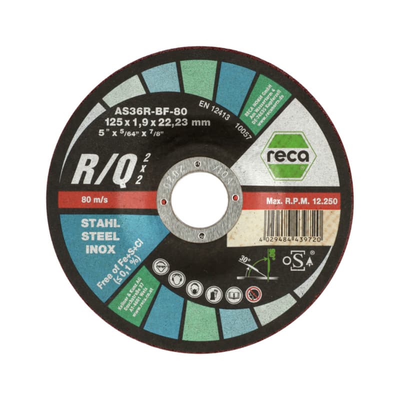 R/Q 2 x 2 cutting and sanding disc, stepped, 125 x 1.9 x 22.23 mm