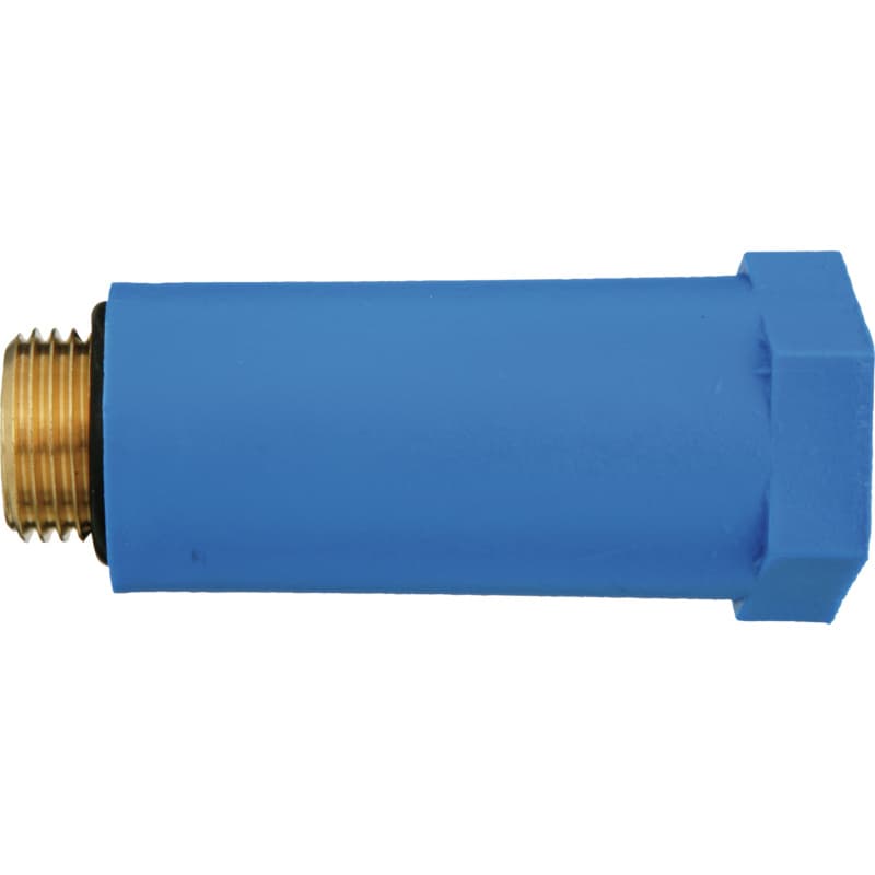 Stop end, plastic, blue, with brass threaded insert 1/2"