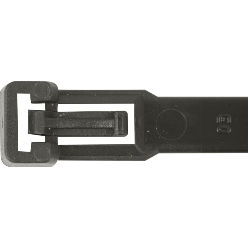Cable ties, PA 6.6 black, with plastic latch, detachable 7.5 x 200 mm
