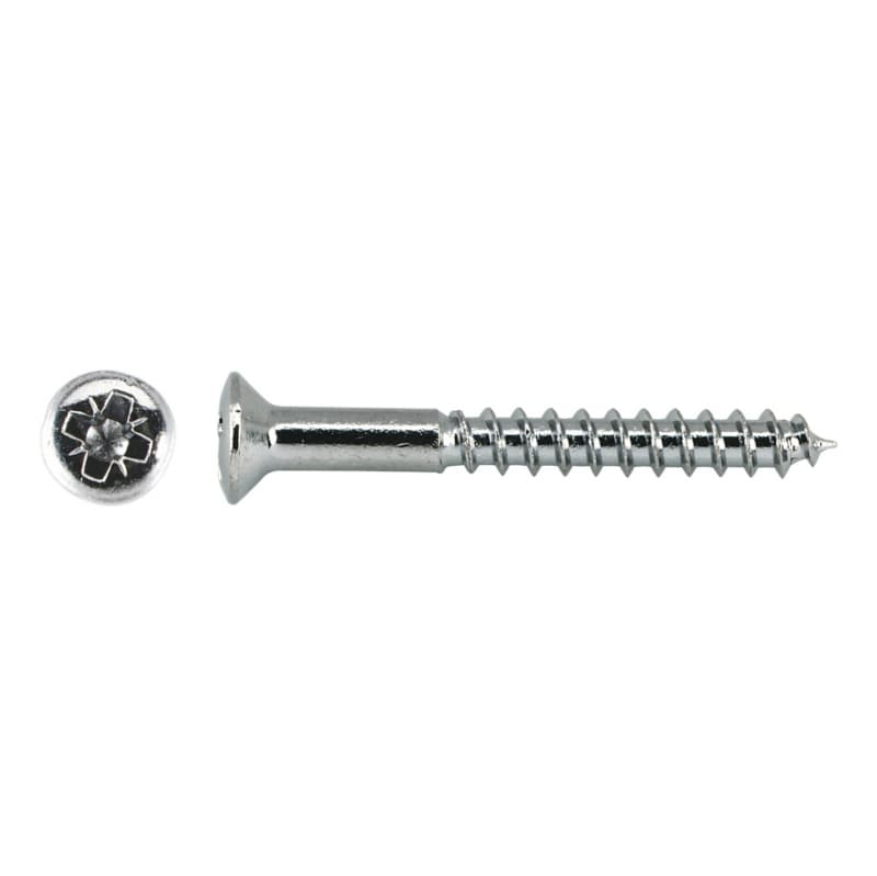 Raised countersunk head wood screw, DIN 7995, chrome-plated brass, Z 2 4 x 35