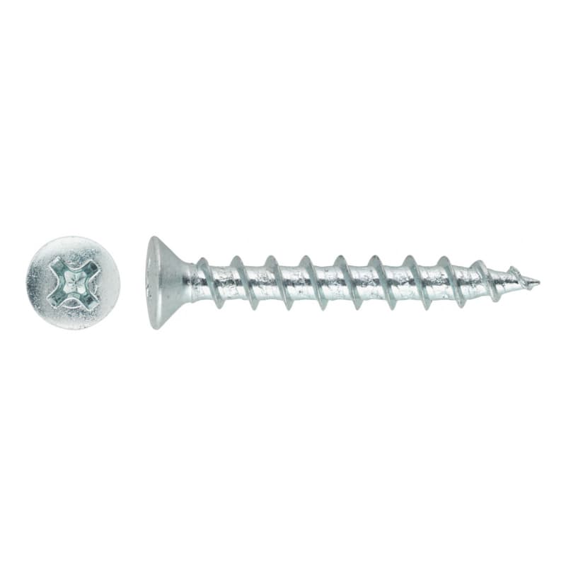 Countersunk-head window construction screw, galv, with needle tip, H 2 4.0 x 19