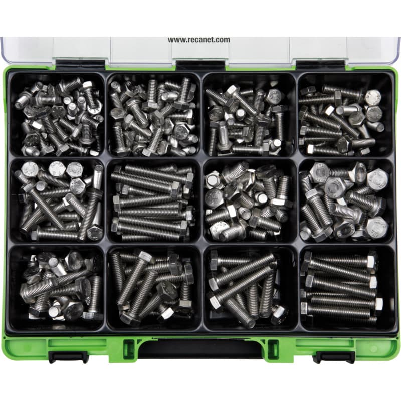 VISO hexagonal steel screw assortment, DIN 933, A2 stainless steel, M8 - M10