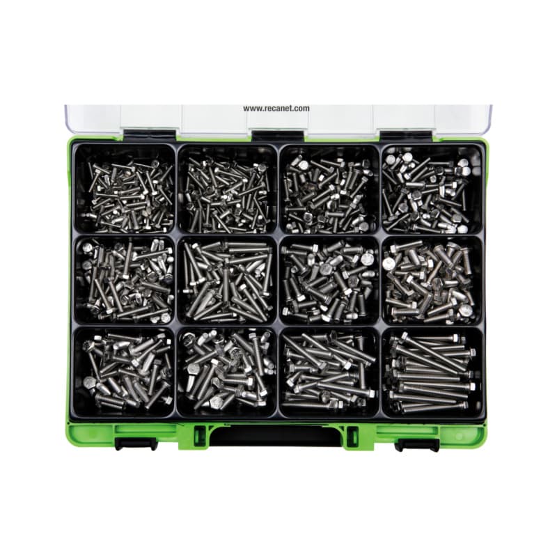 VISO hexagonal steel screw assortment, DIN 933, A2 stainless steel, M4 - M6