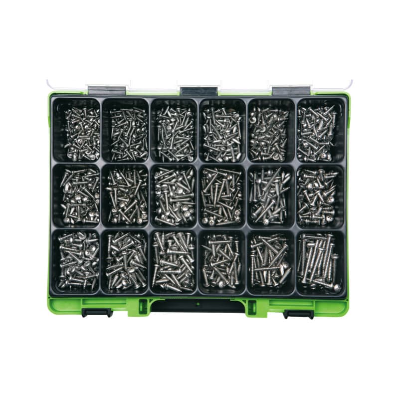 VISO tapping screw assortment DIN 7981 A2 stainless steel, Phillips drive