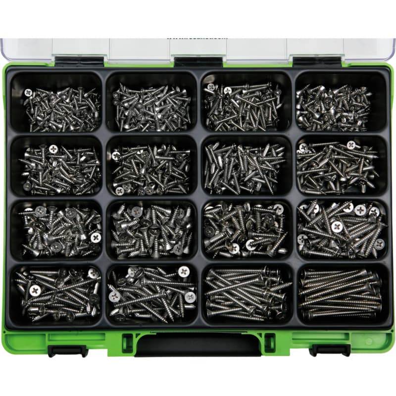 VISO tapping screw assortment DIN 7982 A2 stainless steel, Phillips drive