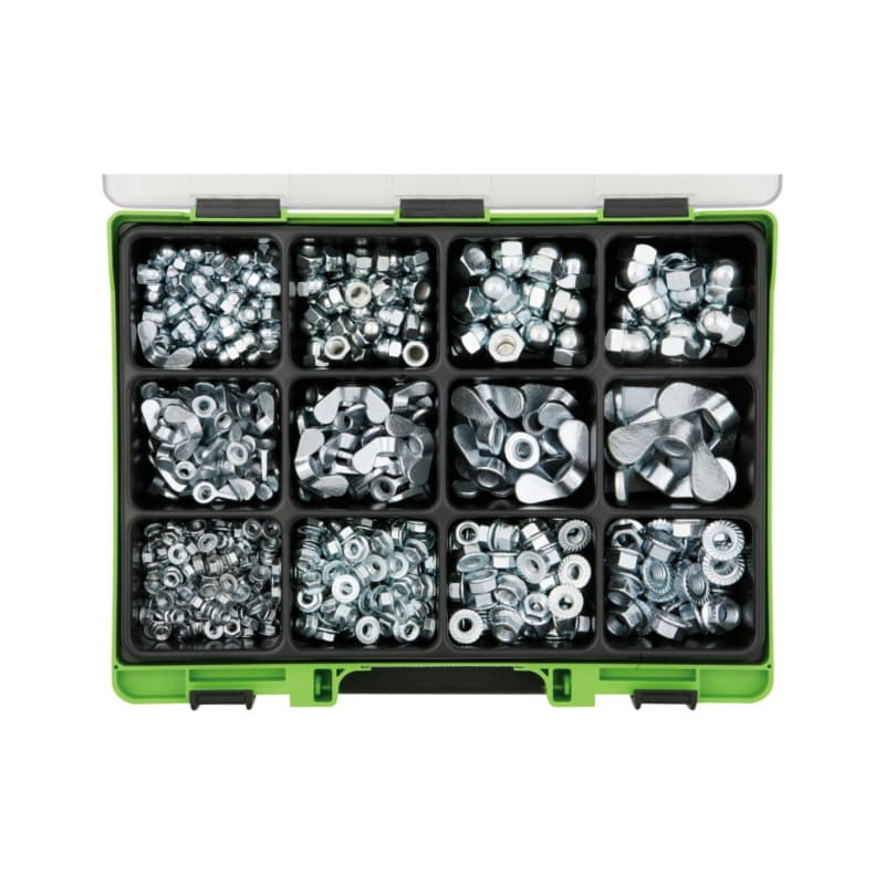 VISO combined nut assortment, similar to DIN 1587/315/6923, galvanised steel