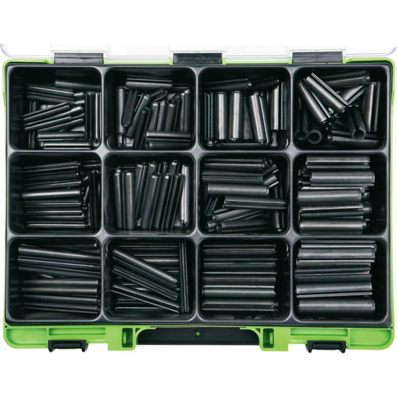 VISO clamping sleeve assortment DIN 1481 phosp. spring steel 7 x 40 - 12 x 60 mm