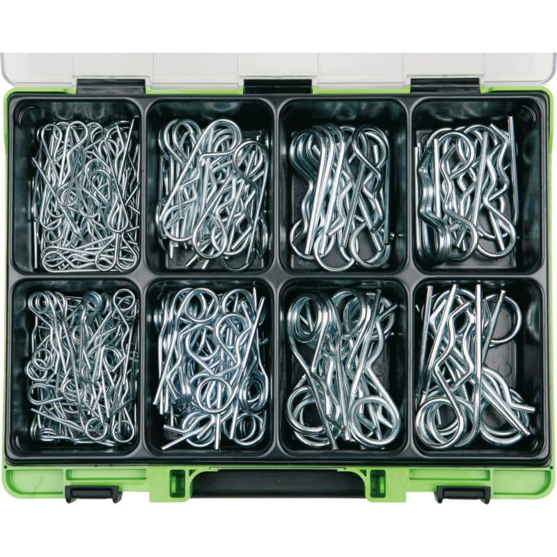 VISO spring cotter pin assortment, single/double, galvanised steel, Ø 2 - 4 mm