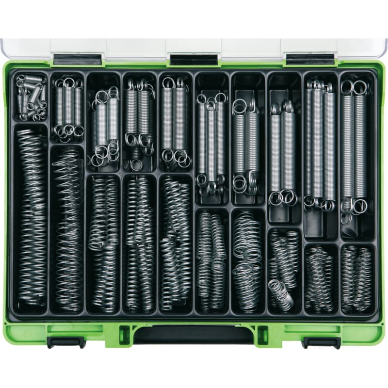 VISO tension spring and comp. spring assort. DIN 2097/2095 galv. spring steel