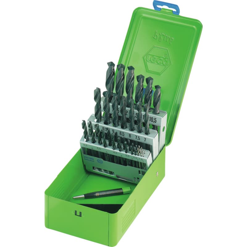 Twist drill set "Plus", DIN 338 HSS, incl. core drill, 1.0–10.5 m