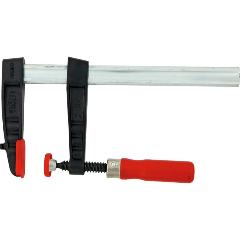 Mal. iron screw clamp, throat depth 50mm, clamping width 100mm, protective caps