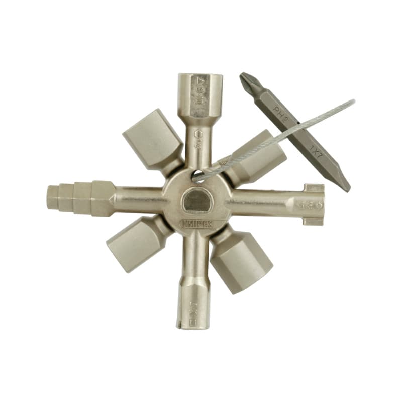 Universal key, 2 four-way wrenches with magnet and reversible bit