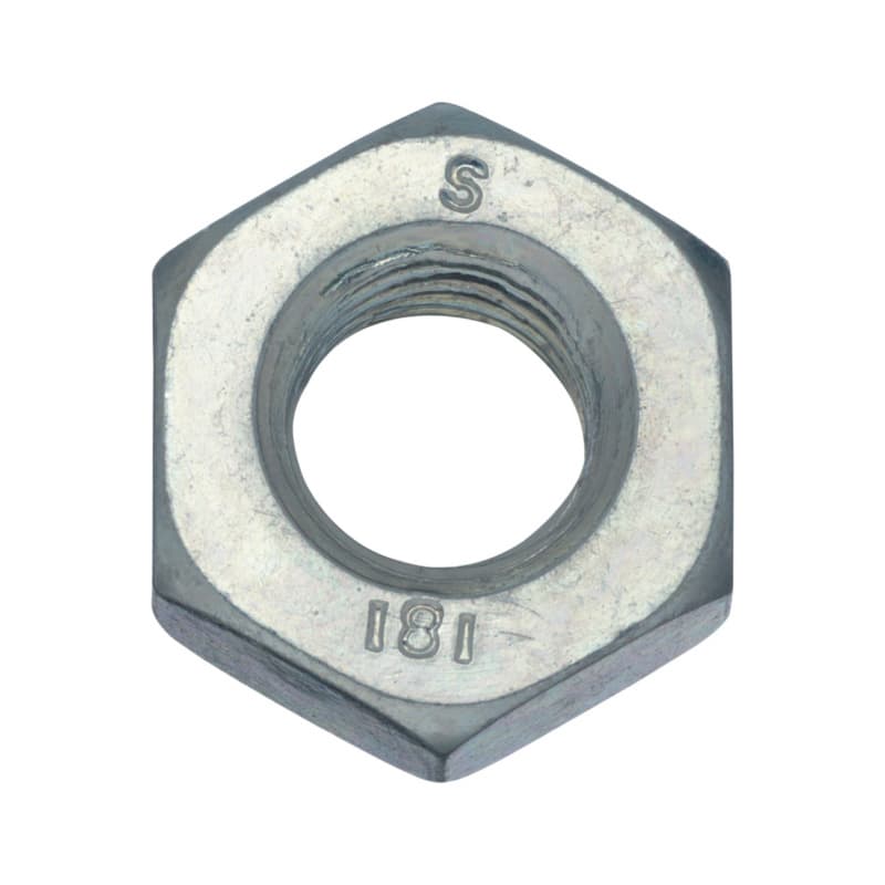Hexagonal nut, DIN 934, strength class 8, galvanised, 17 AF, M10 x 1