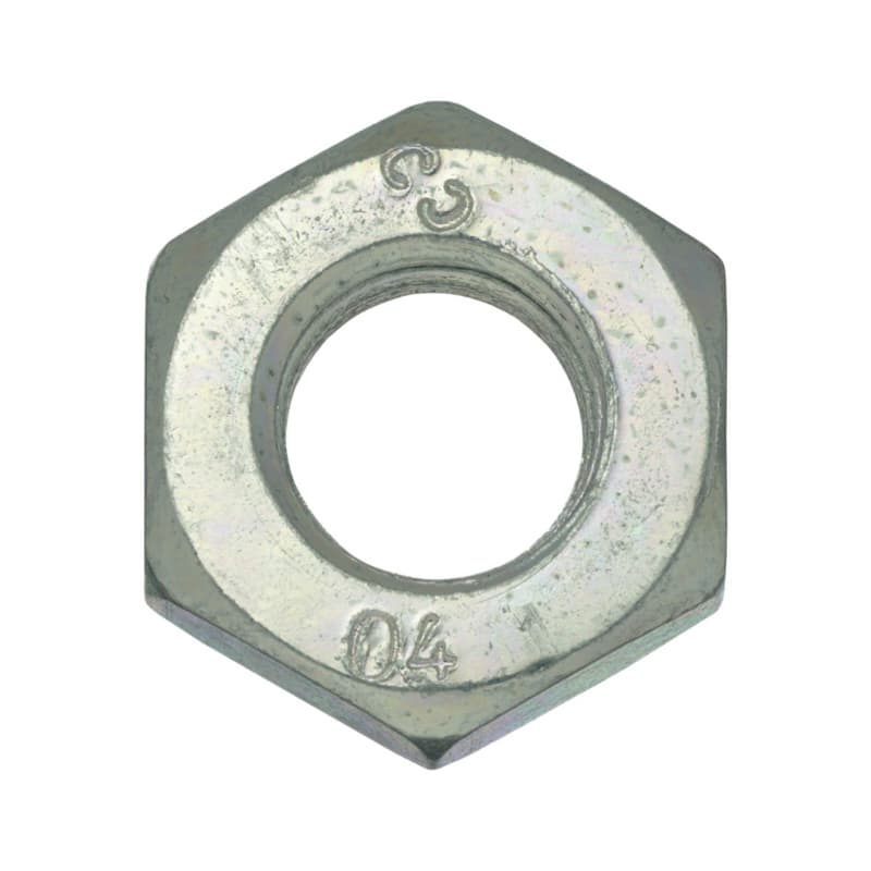 Hexagonal nut, DIN 936, strength class 04, galvanised, 17 AF, M10 x 1