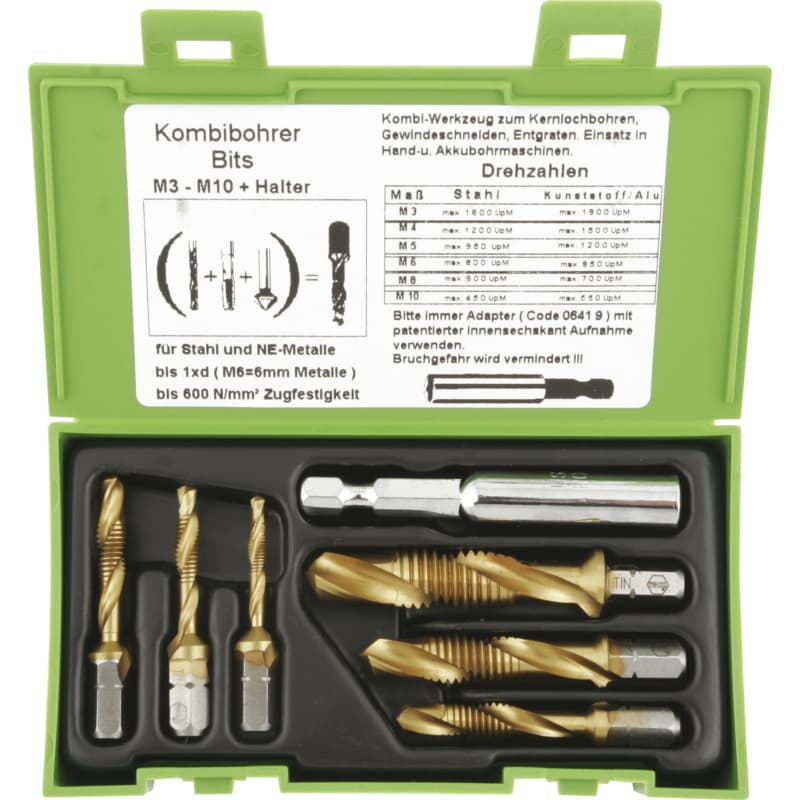 Combination drill, HSS, TiN-coated, 7 pieces