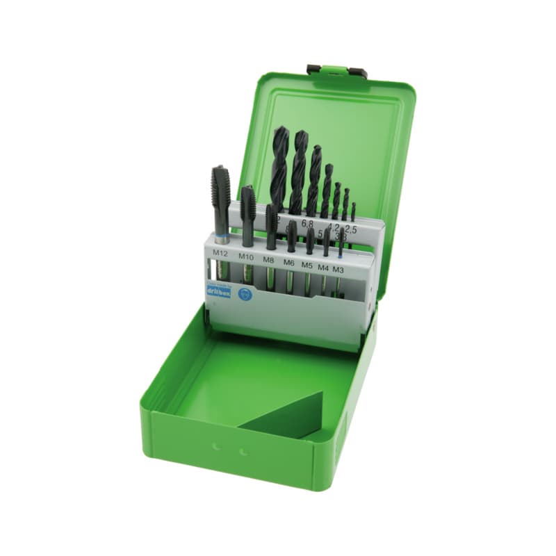 Machine tap set, DIN 376 B, HSS-E, and core drill bit M3–M12