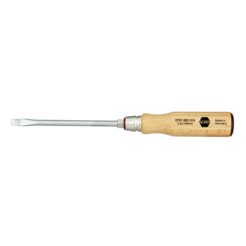 Screwdriver, slotted, wooden handle with leather cap 12.0 x 2.0 mm