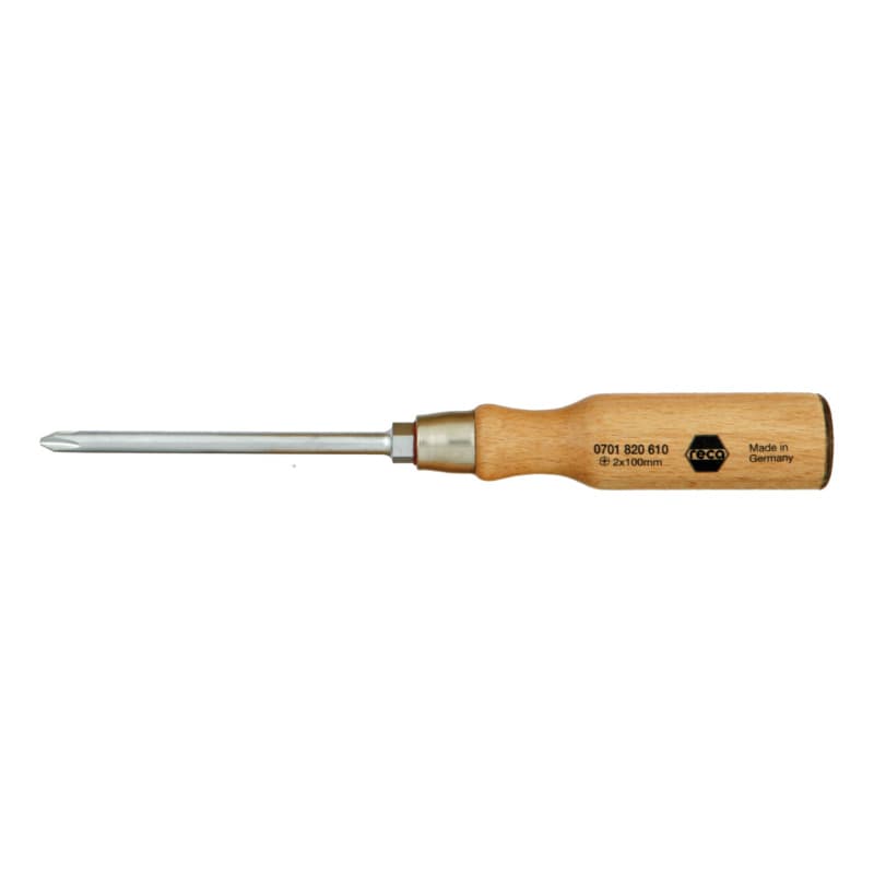 Screwdriver, cross slot, wooden handle with leather cap PH 2