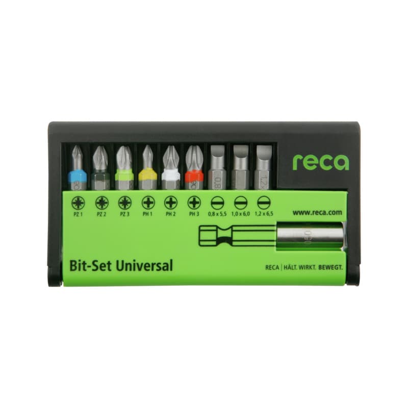 RECA bit set universal 10 pcs., with bit holder 1/4", E 6.3 PZ / PH / SL