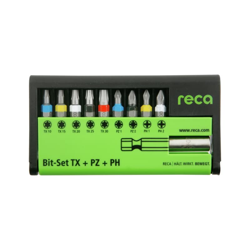 RECA bit set TX+PZ+PH 10 pcs., with bit holder 1/4", E 6.3 TX / PZ / PH