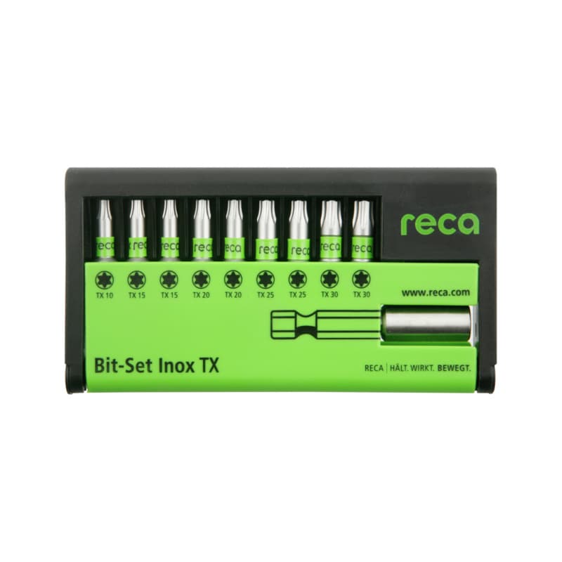 RECA bit set Inox Torx 10 pcs. with Inox bit holder 1/4", E 6.3 TX