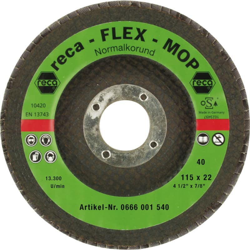 Flex-Mop flap wheel discs, grain: 40, synthetic corundum, curved, 115 mm