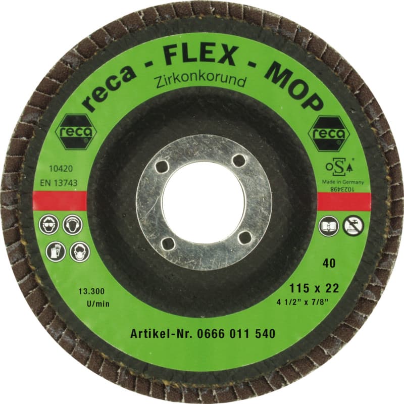 Flex-Mop flap wheel discs, grain: 36, zirconia alumina, curved, 115 mm