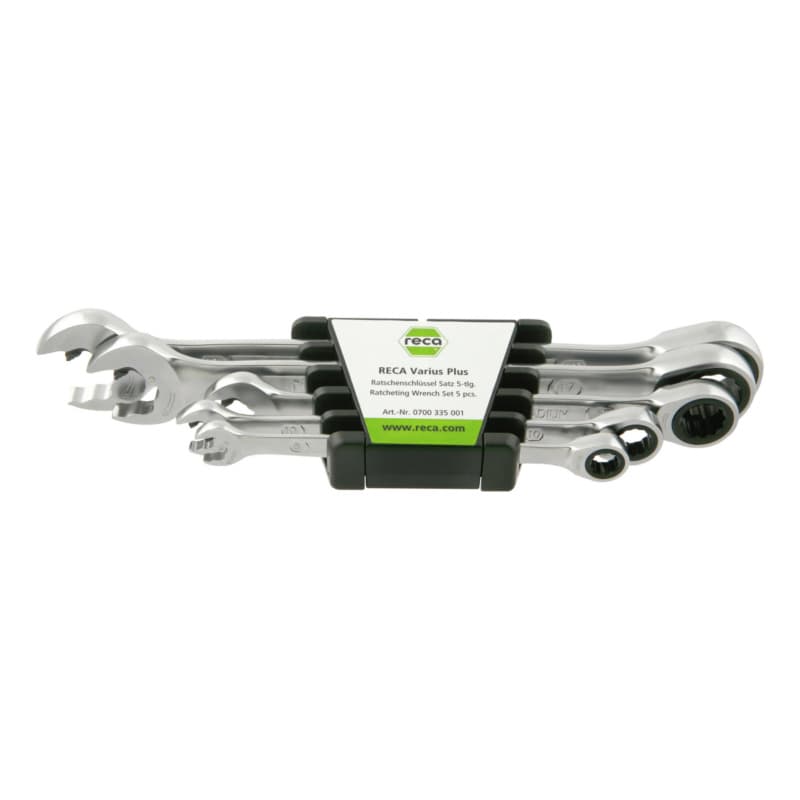RECA Varius Plus ratchet spanner set, 5 pcs., with jaw ratchet function