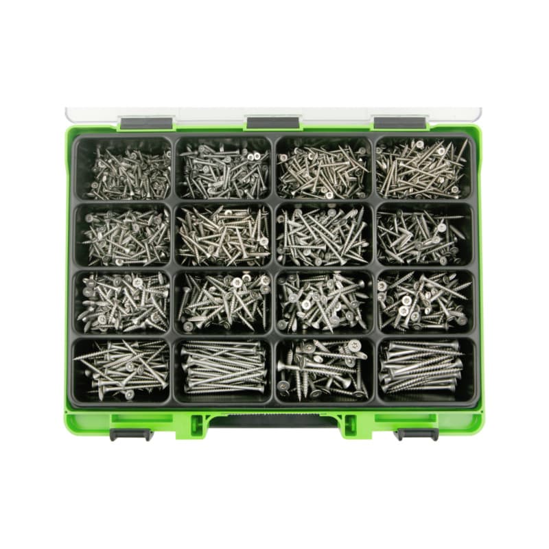 VISO particle board screw ass., A2 TX countersunk head, A2 st. steel, TX drive