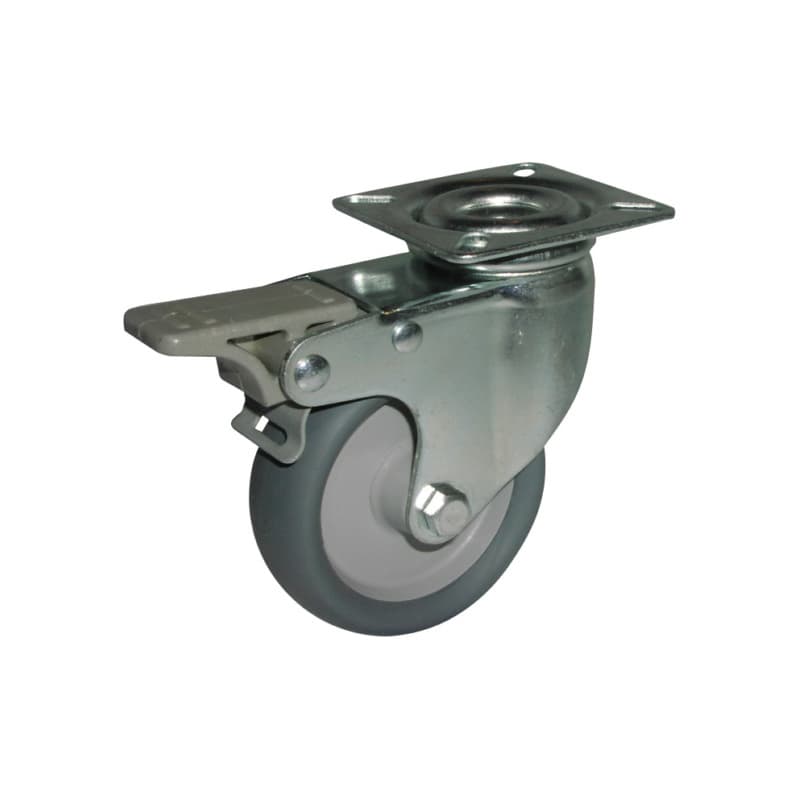 Steering roller on plate light-duty version, with locking device 50 mm