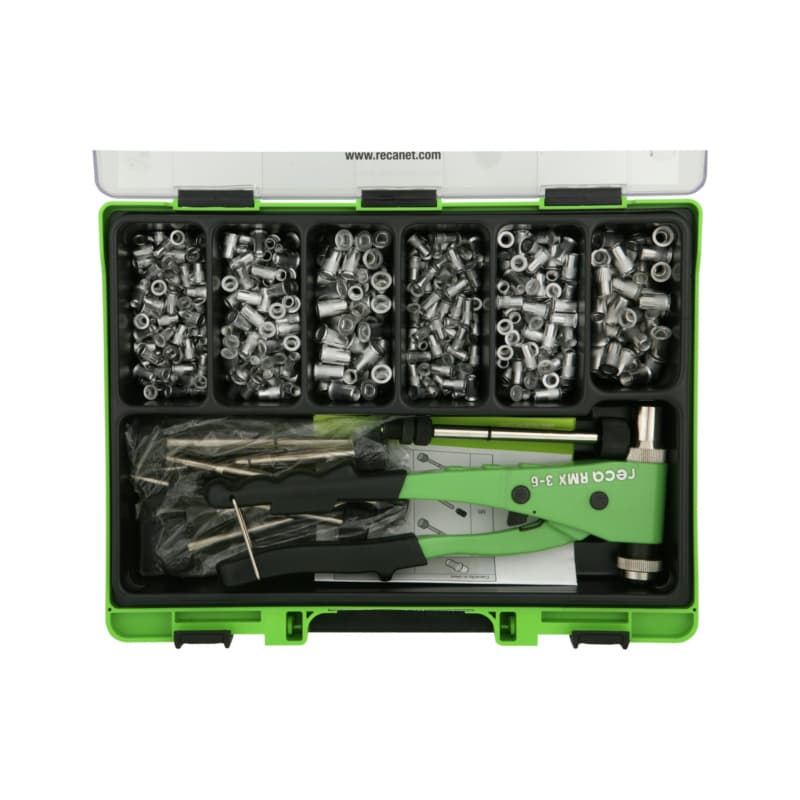 VISO blind rivet nut assortment with pliers, round pan head/countersunk head