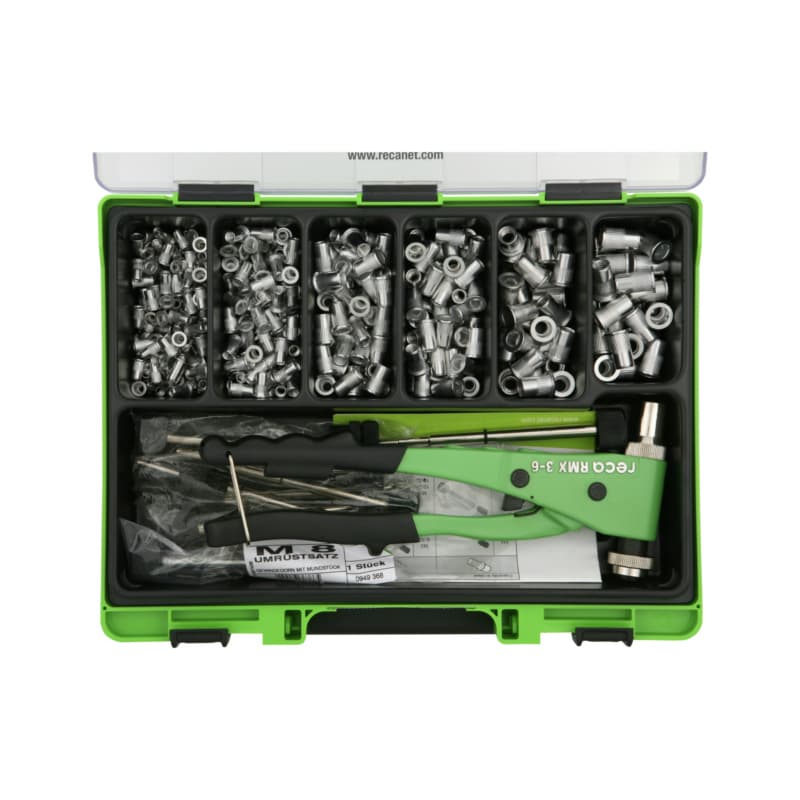 VISO blind rivet nut assortment with pliers, round pan head, aluminium (AIMg 3)