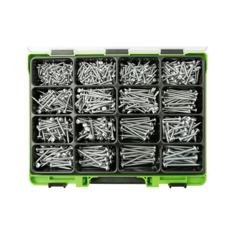 VISO particle board screw assortment, pan head, galvanised steel, TX drive