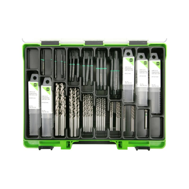 VISO MGB/countersink/twist drill asstmnt., DIN 371 B/DIN 338 HSS-Co, green ring