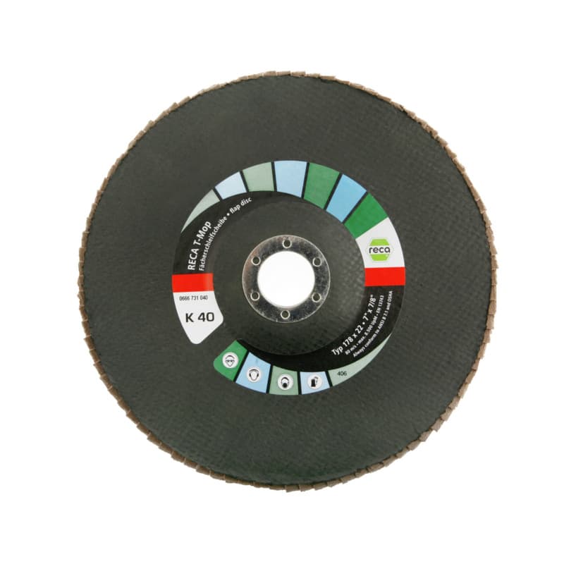 T Mop flap wheel discs, grain: 40, ceramic abrasive grain, curved, 178 mm