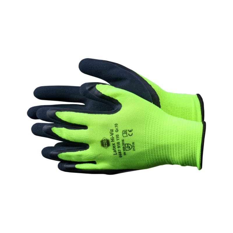 Latex Hi-Viz protective glove, EN 388, polyester, size 8