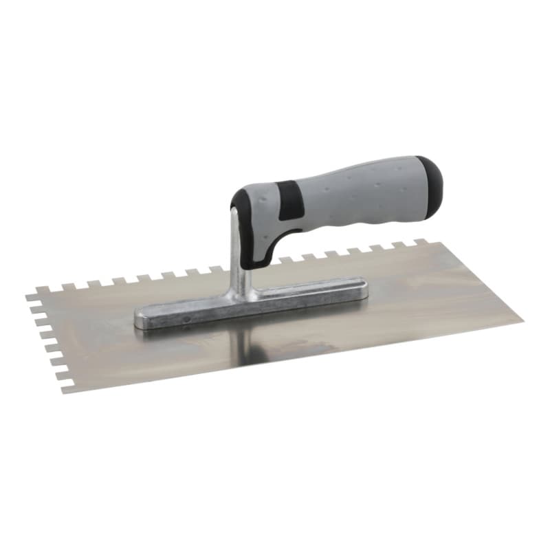 Stainless steel toothed trowel/2C soft handle, toothing 6x6 mm, 280x130x0.7 mm