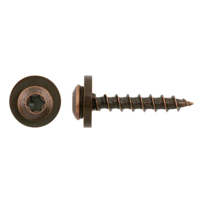 Cap-head window sill screw, bronzed A2, coarse thread and washer, 3.9 x 19